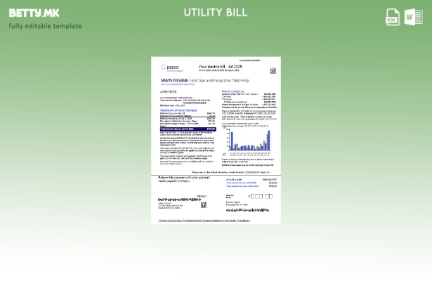 Модерен стил шаблон верзија на сметки за комунални услуги на САД Pepco 1